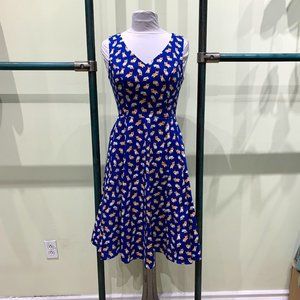Eva Rose Blue Corgi Dog Print V-Neck Dress